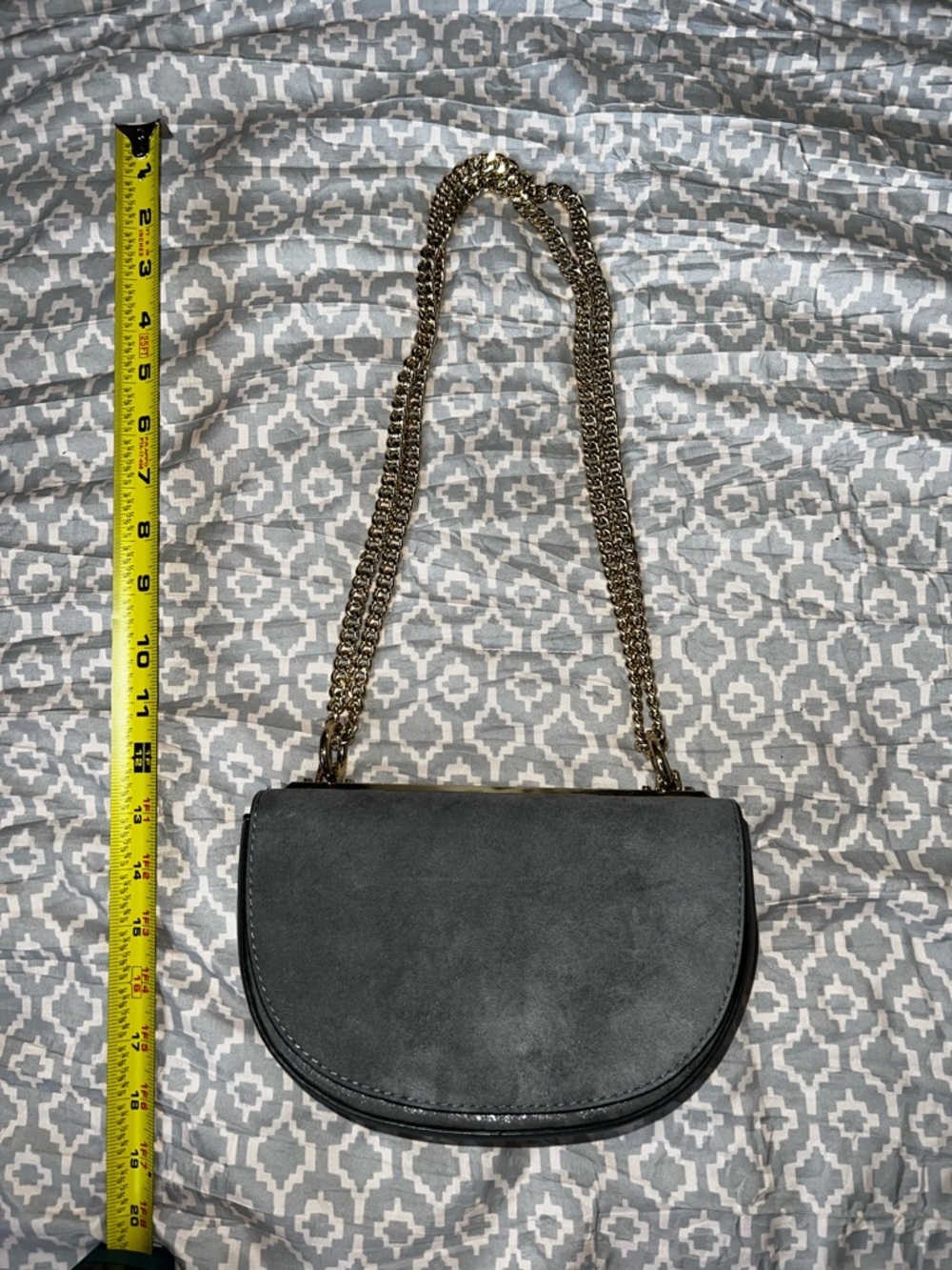 Express Dark Grey Suede Half-Moon Chain Shoulder Bag